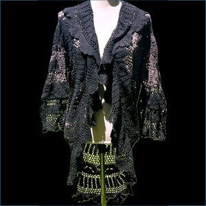 🆕 Stunning Hand-crocheted Tie-dyed 100% Cotton Flounce Coat (Blk/French Brown)